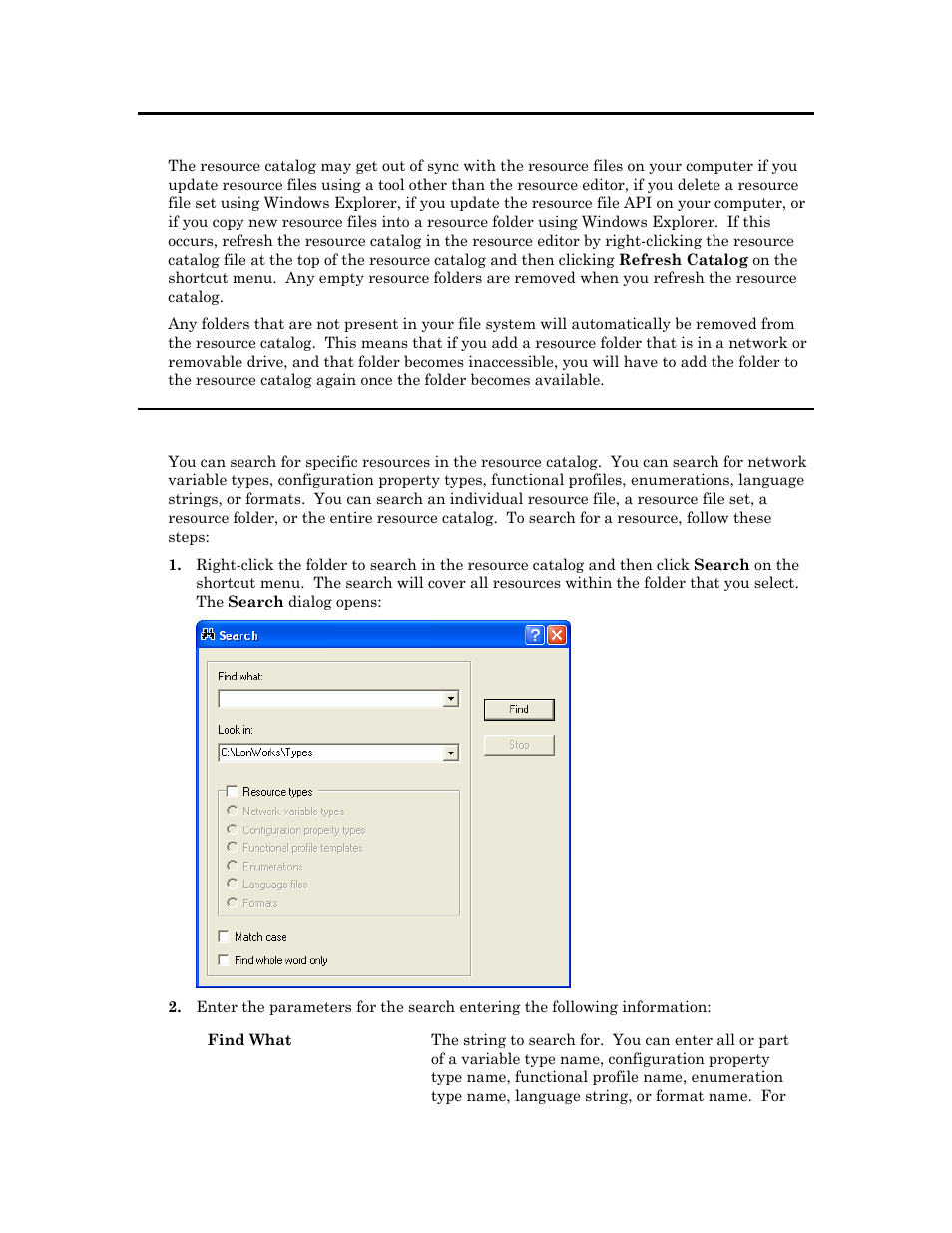 Refreshing the resource catalog, Searching for a resource | Echelon NodeBuilder Resource Editor User Manual | Page 21 / 90