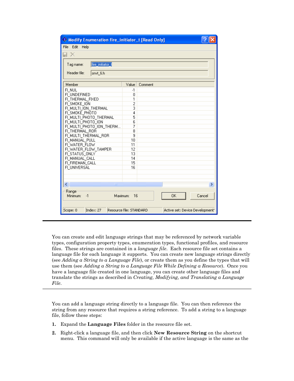 Creating and modifying a language string, Adding a string to a language file, Creating and modifying a language | String, Adding a string to a, Language file | Echelon NodeBuilder Resource Editor User Manual | Page 56 / 90