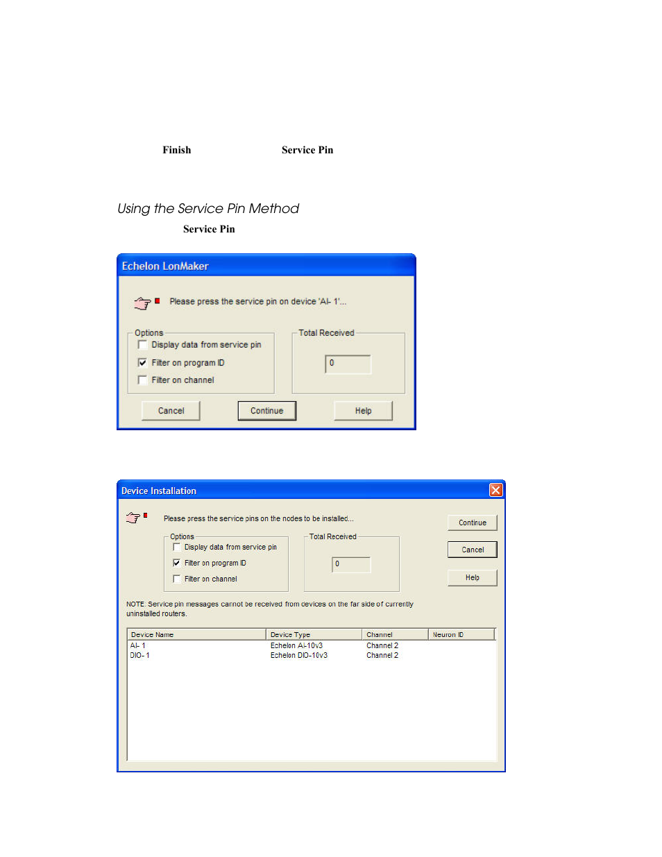 Using the service pin method | Echelon LonMaker User Manual | Page 169 / 423