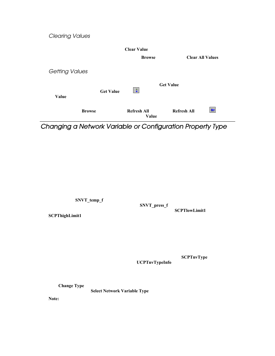 Clearing values, Getting values | Echelon LonMaker User Manual | Page 192 / 423