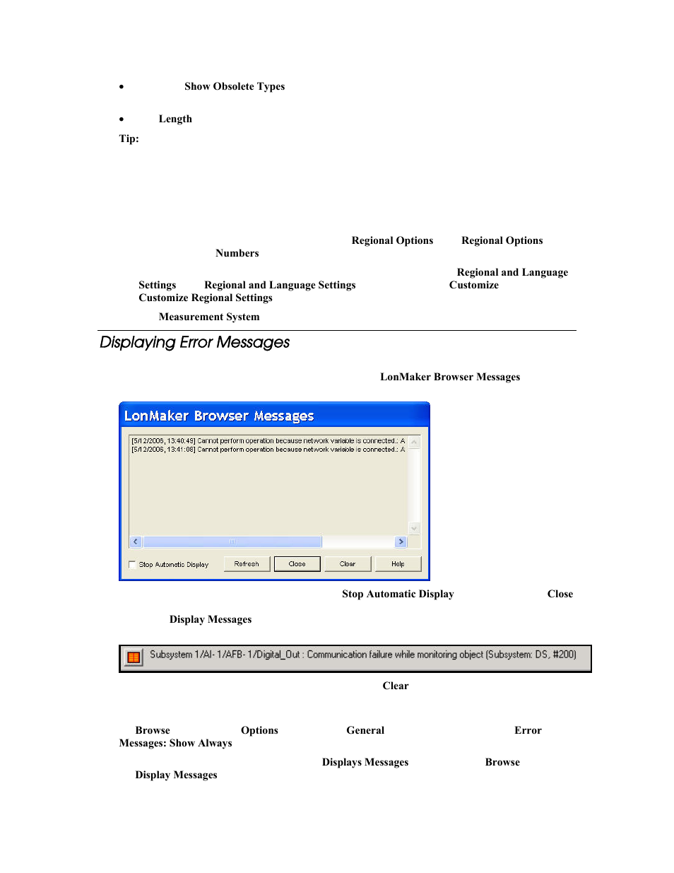Displaying error messages | Echelon LonMaker User Manual | Page 195 / 423