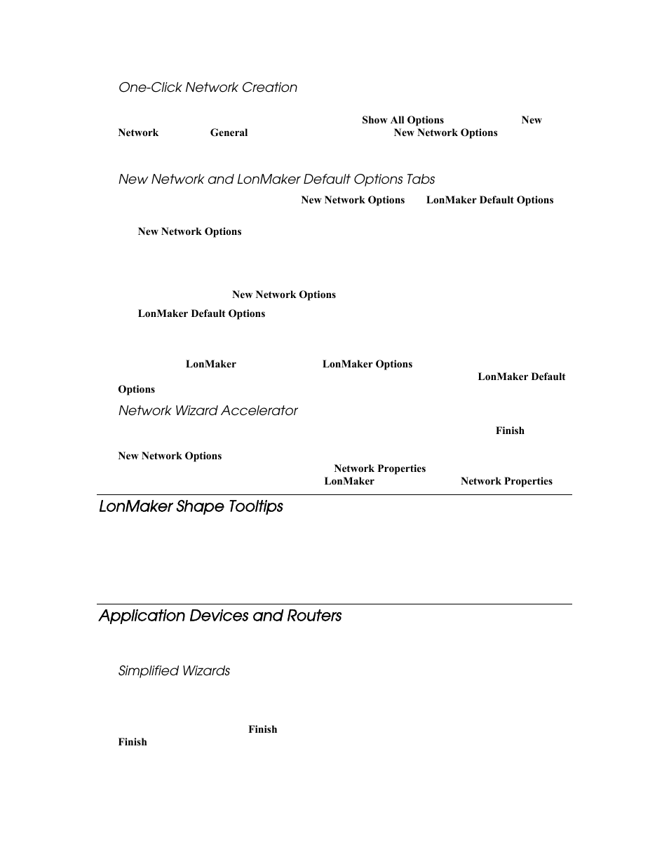 One-click network creation, New network and lonmaker default options tabs, Network wizard accelerator | Lonmaker shape tooltips, Application devices and routers, Simplified wizards | Echelon LonMaker User Manual | Page 20 / 423