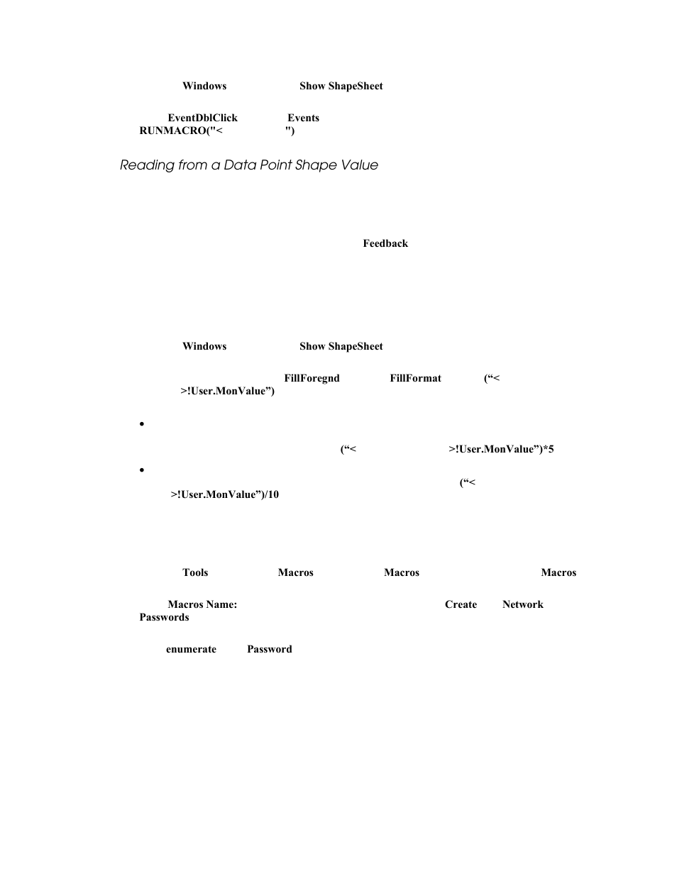 Reading from a data point shape value, Using an add-on, Using a macro | Echelon LonMaker User Manual | Page 207 / 423
