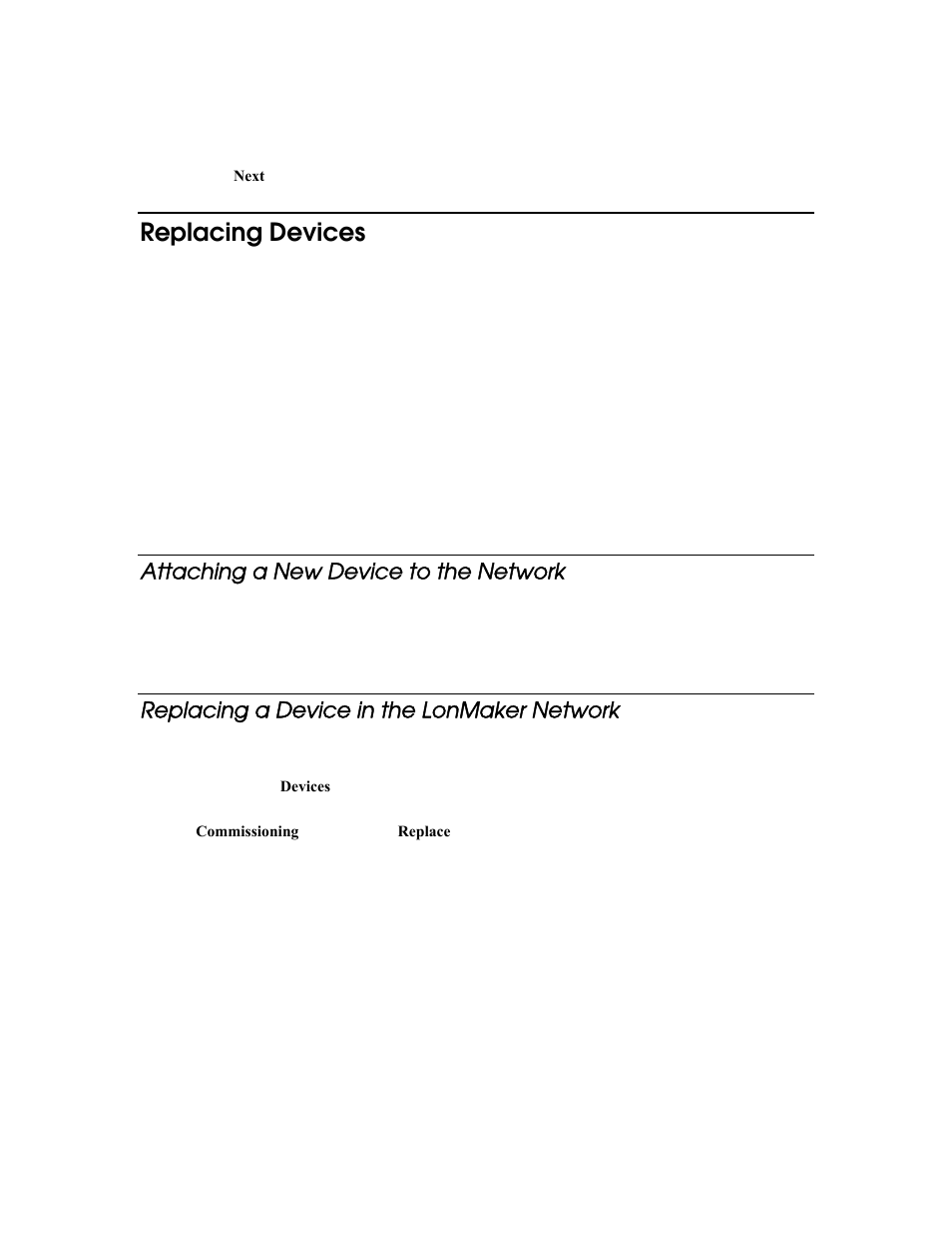 Replacing devices, Attaching a new device to the network, Replacing a device in the lonmaker network | Echelon LonMaker User Manual | Page 216 / 423