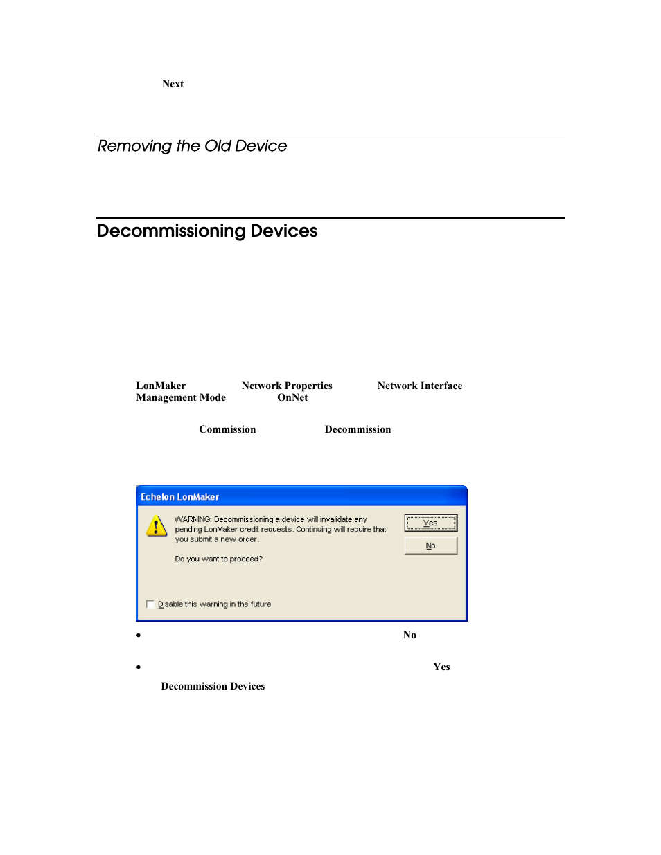 Removing the old device, Decommissioning devices | Echelon LonMaker User Manual | Page 219 / 423