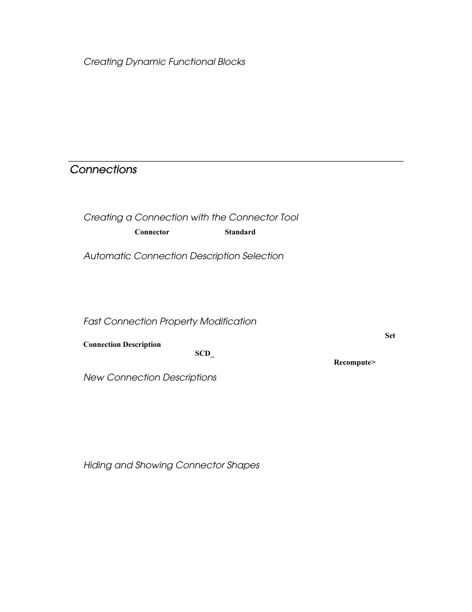 Creating dynamic functional blocks, Connections, Creating a connection with the connector tool | Automatic connection description selection, Fast connection property modification, New connection descriptions, Hiding and showing connector shapes | Echelon LonMaker User Manual | Page 24 / 423