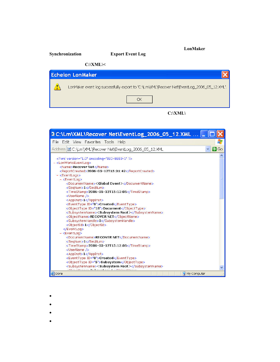 Exporting the lonmaker event log | Echelon LonMaker User Manual | Page 252 / 423