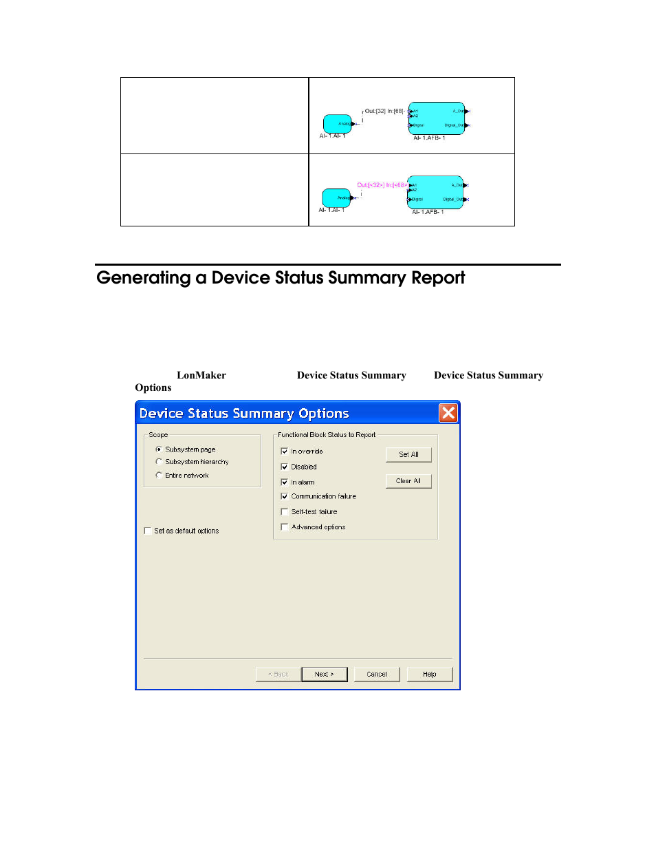 Generating a device status summary report | Echelon LonMaker User Manual | Page 279 / 423