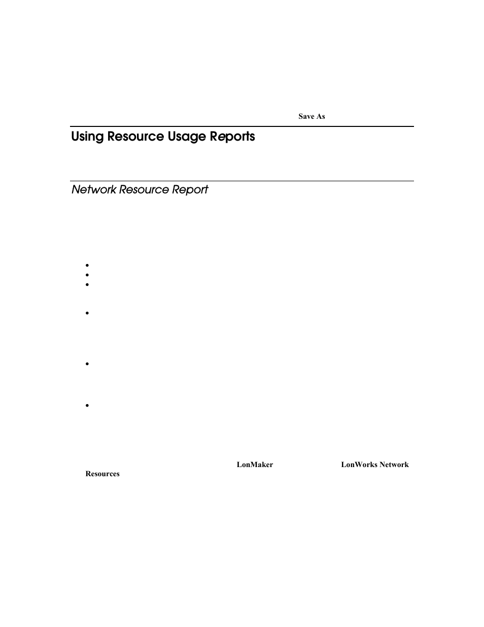 Using resource usage reports, Network resource report, Using resource usage r e ports | Echelon LonMaker User Manual | Page 282 / 423