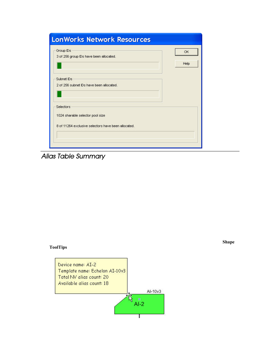Alias table summary | Echelon LonMaker User Manual | Page 283 / 423