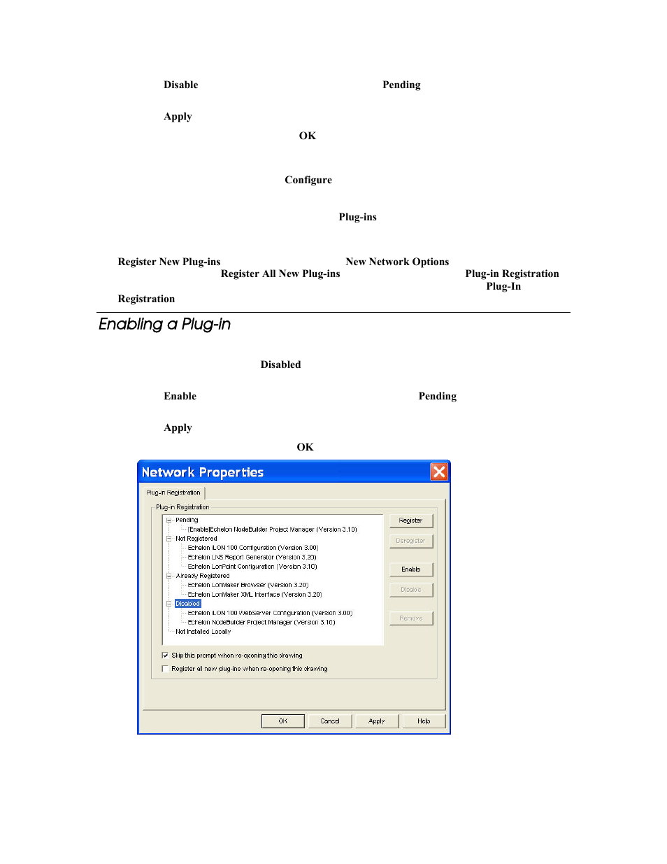 Enabling a plug-in | Echelon LonMaker User Manual | Page 316 / 423