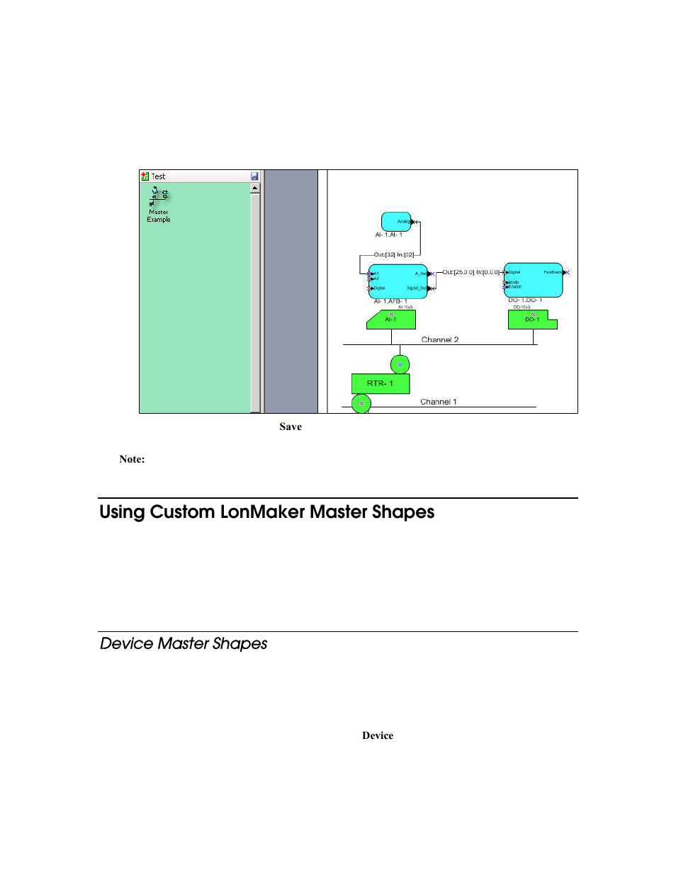 Using custom lonmaker master shapes, Device master shapes | Echelon LonMaker User Manual | Page 319 / 423