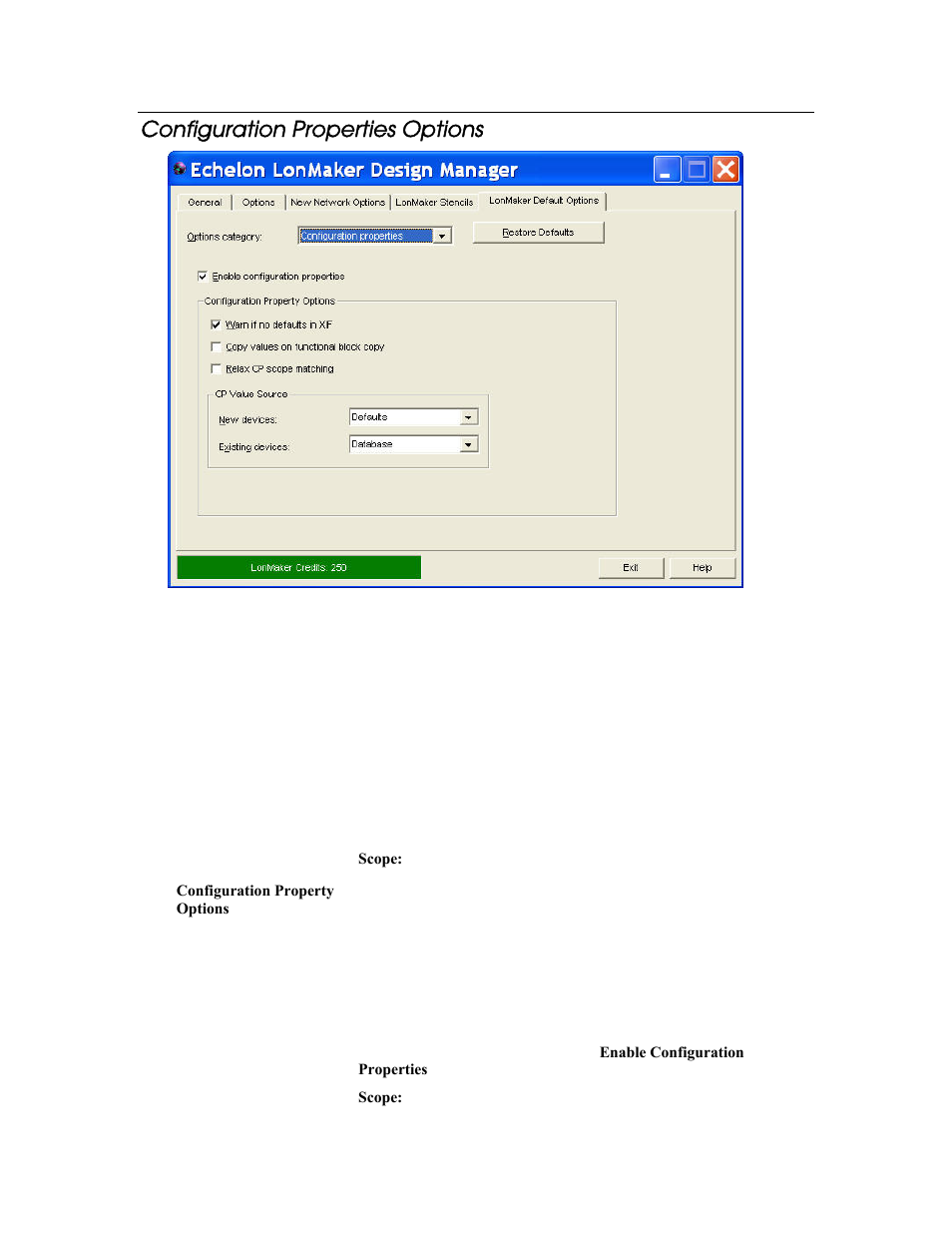 Configuration properties options | Echelon LonMaker User Manual | Page 339 / 423