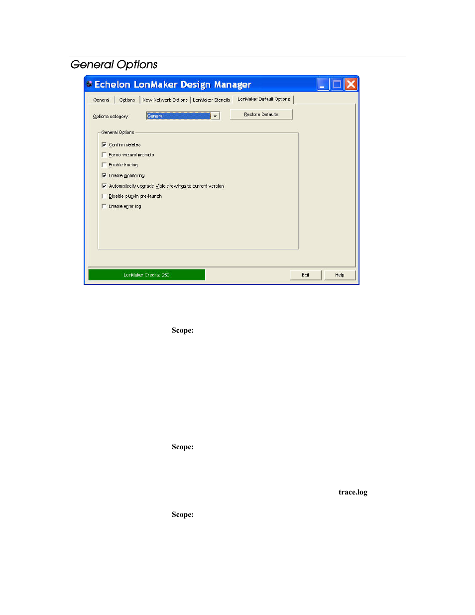 General options | Echelon LonMaker User Manual | Page 346 / 423