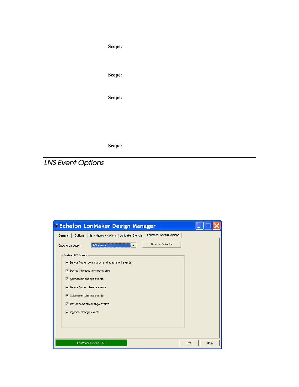Lns event options | Echelon LonMaker User Manual | Page 347 / 423