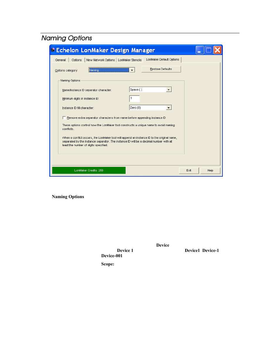 Naming options | Echelon LonMaker User Manual | Page 350 / 423