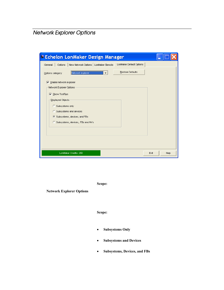 Network explorer options | Echelon LonMaker User Manual | Page 352 / 423