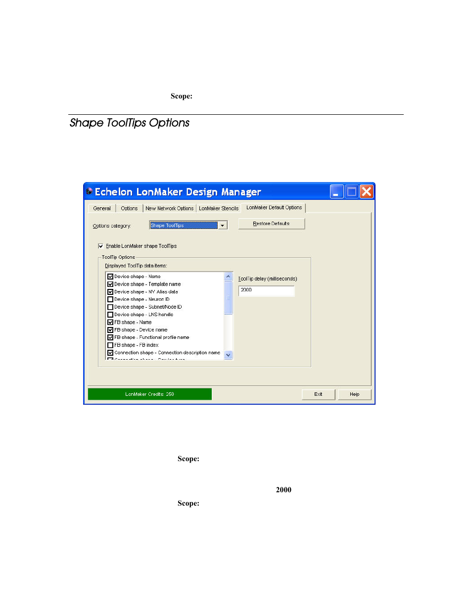 Shape tooltips options | Echelon LonMaker User Manual | Page 358 / 423