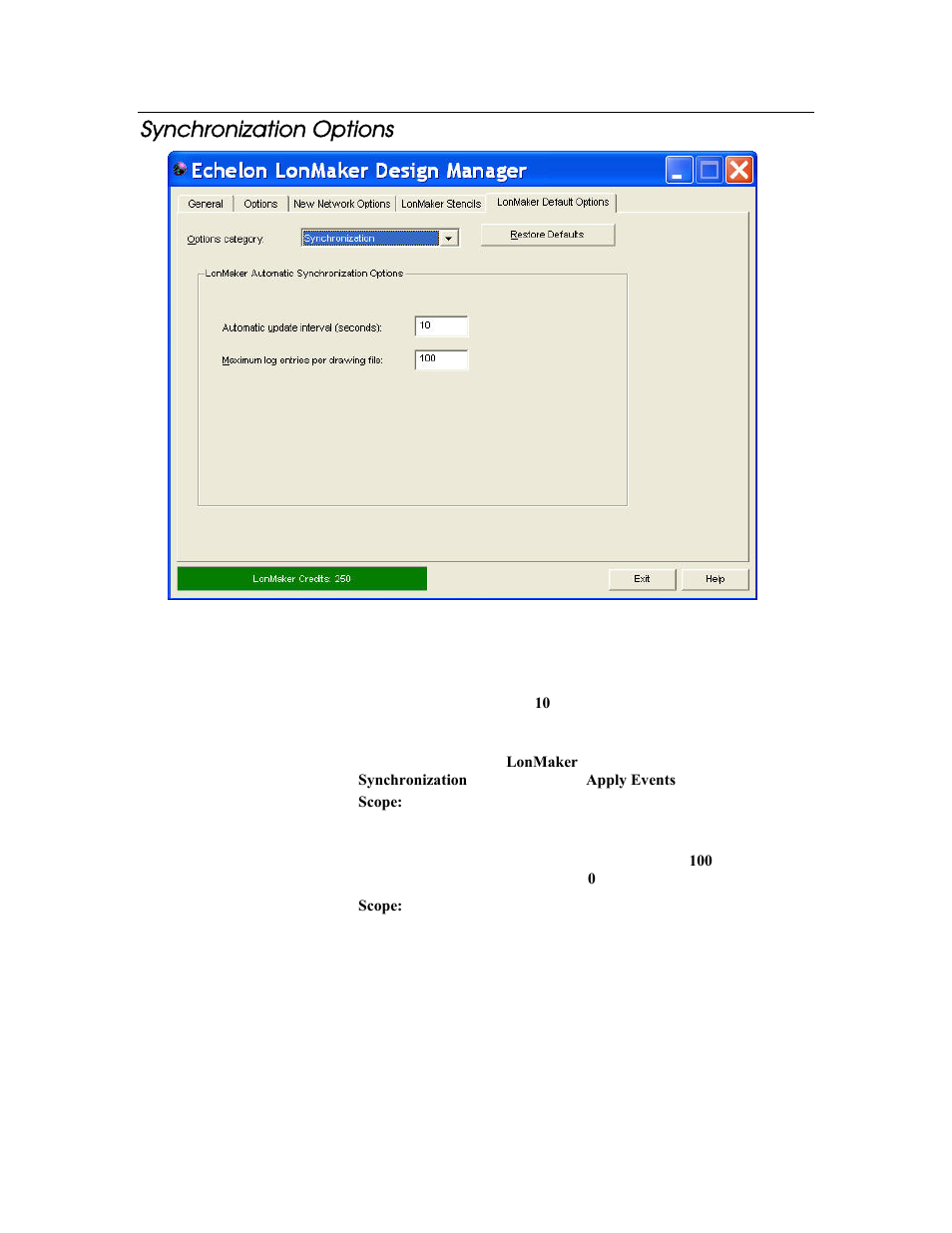Synchronization options | Echelon LonMaker User Manual | Page 359 / 423
