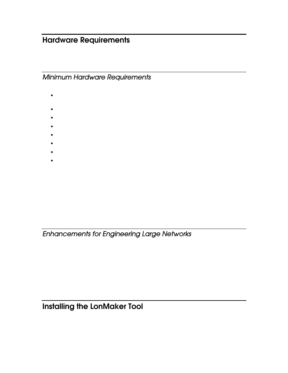 Hardware requirements, Minimum hardware requirements, Enhancements for engineering large networks | Installing the lonmaker tool | Echelon LonMaker User Manual | Page 36 / 423
