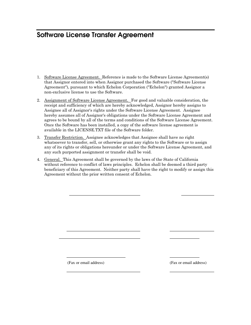 Software license transfer agreement | Echelon LonMaker User Manual | Page 392 / 423