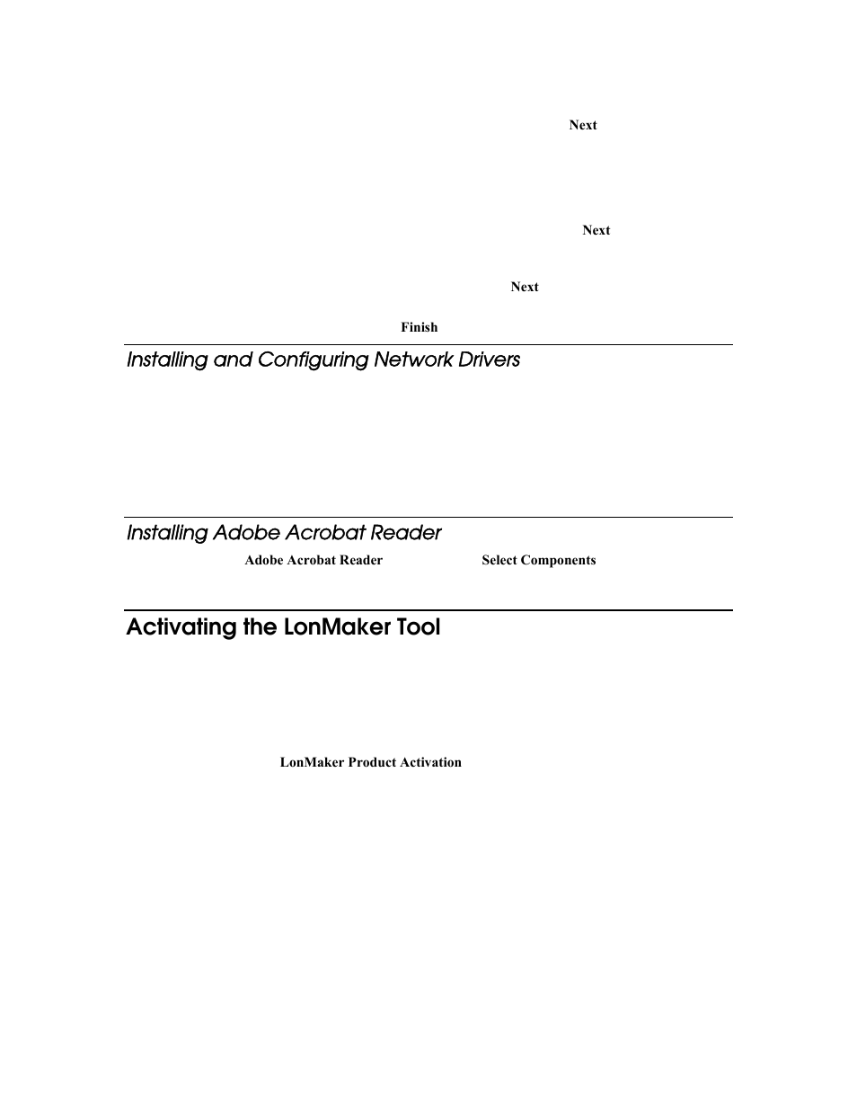 Installing and configuring network drivers, Installing adobe acrobat reader, Activating the lonmaker tool | Echelon LonMaker User Manual | Page 44 / 423