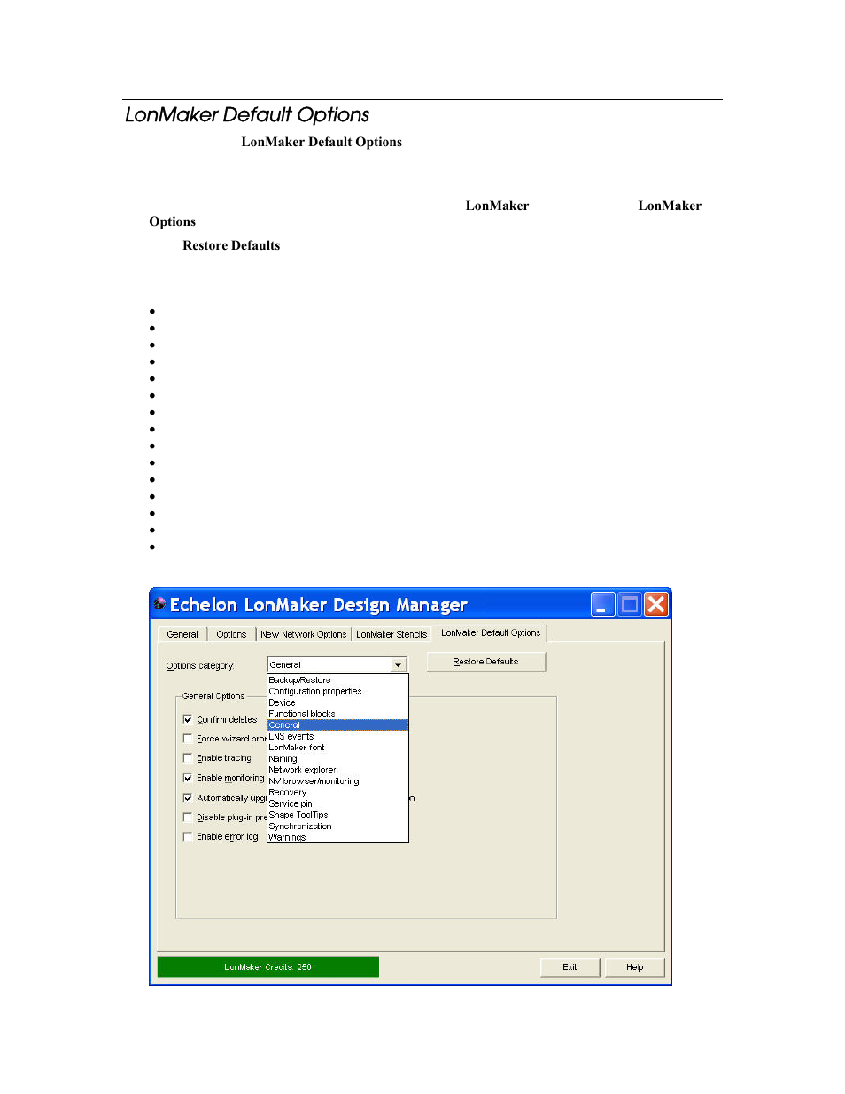 Lonmaker default options | Echelon LonMaker User Manual | Page 61 / 423