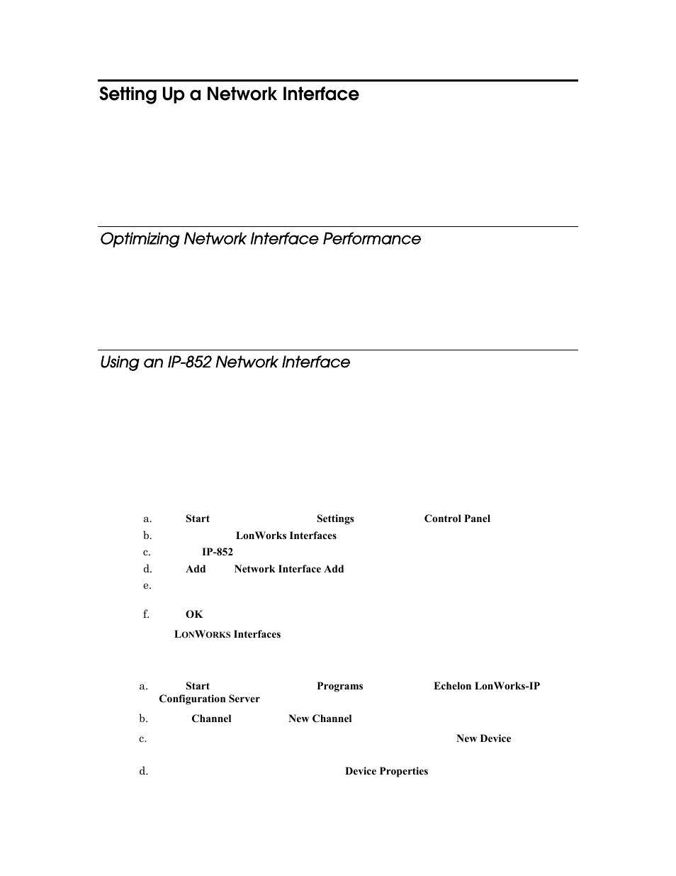 Setting up a network interface, Optimizing network interface performance, Using an ip-852 network interface | Echelon LonMaker User Manual | Page 62 / 423