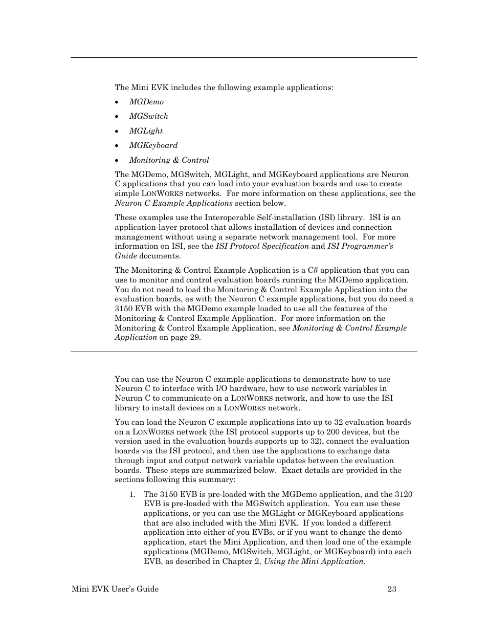 Mini evk example applications, Neuron c example applications | Echelon Mini EVK User Manual | Page 29 / 98