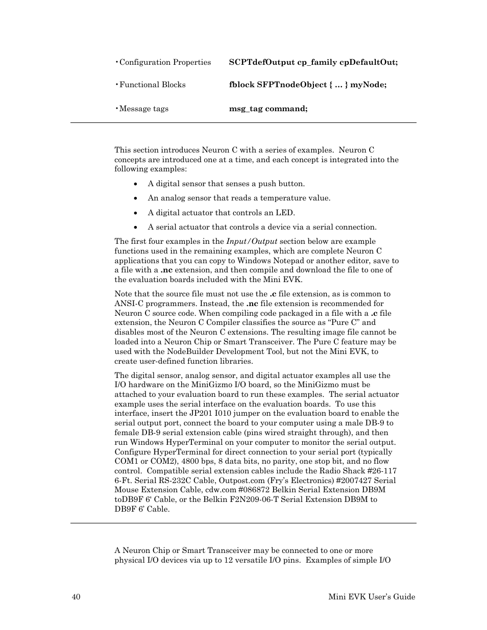 Getting started with neuron c, Input/output | Echelon Mini EVK User Manual | Page 46 / 98
