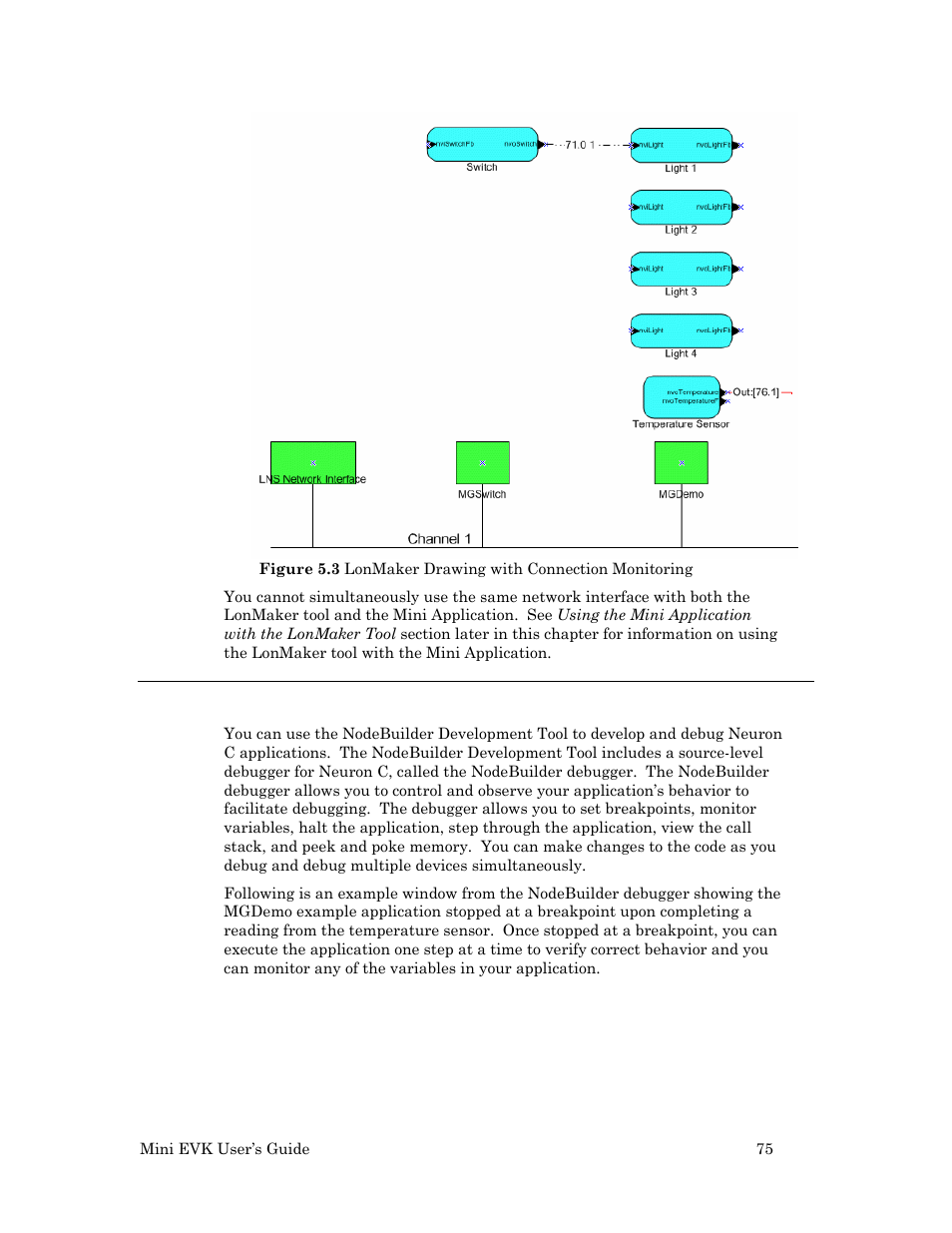 Debugging with the nodebuilder development tool | Echelon Mini EVK User Manual | Page 81 / 98