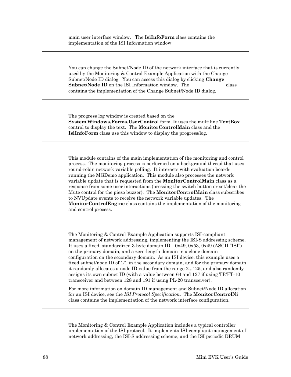Change subnet/node id dialog, Progress log window, Monitor control engine | Network interface configuration, Isi support | Echelon Mini EVK User Manual | Page 94 / 98