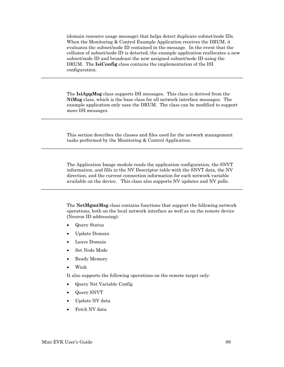 Isiappmsg class, Network management, Appimage class | Netmgmtmsg class | Echelon Mini EVK User Manual | Page 95 / 98