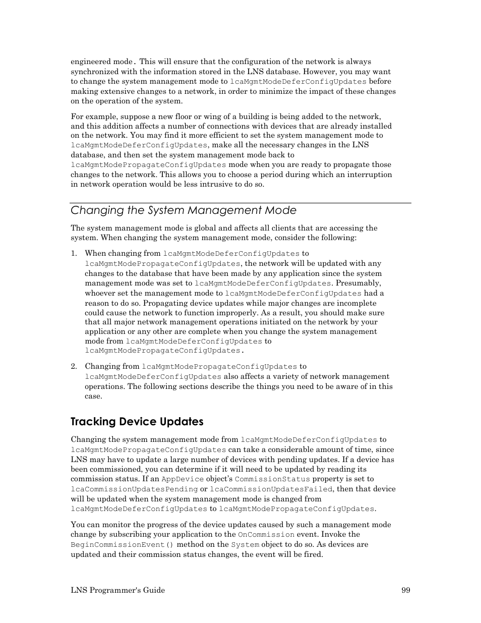Changing the system management mode, Tracking device updates | Echelon LNS User Manual | Page 113 / 368