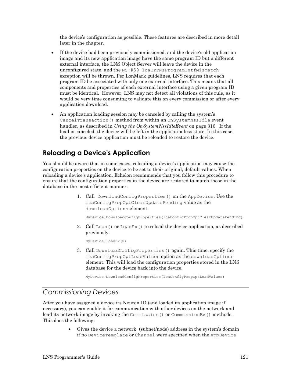 Reloading a device's application, Commissioning devices | Echelon LNS User Manual | Page 135 / 368