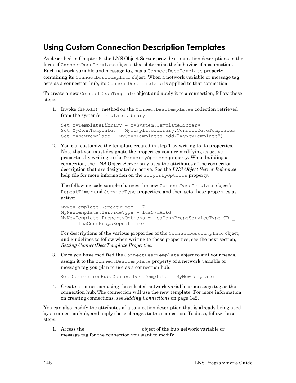Using custom connection description templates | Echelon LNS User Manual | Page 162 / 368