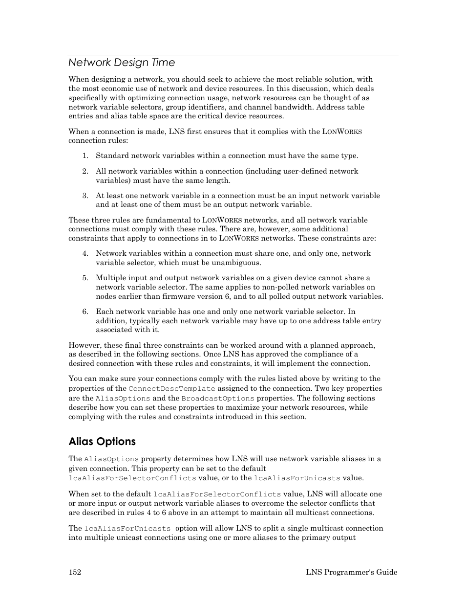 Network design time, Alias options | Echelon LNS User Manual | Page 166 / 368