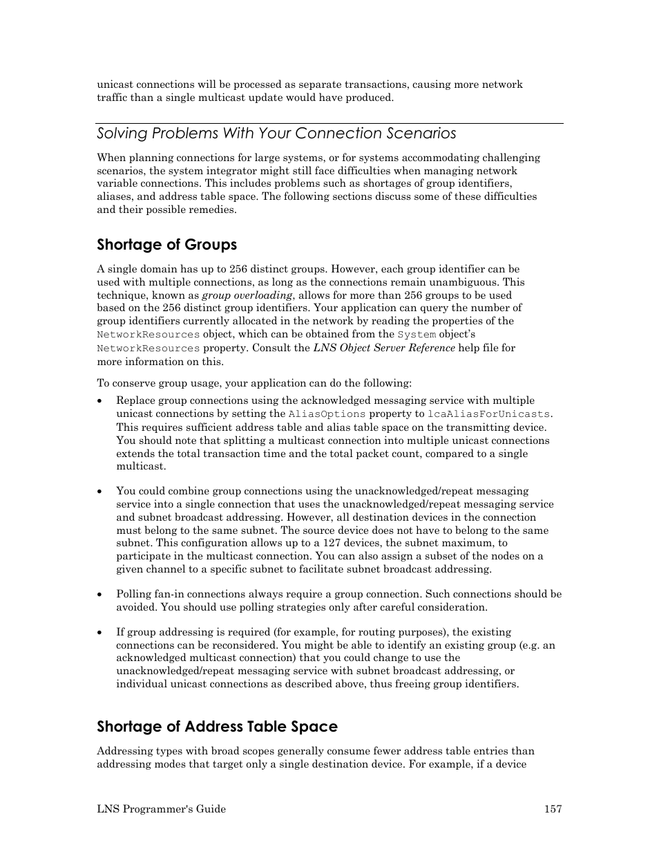 Solving problems with your connection scenarios, Shortage of groups, Shortage of address table space | Echelon LNS User Manual | Page 171 / 368