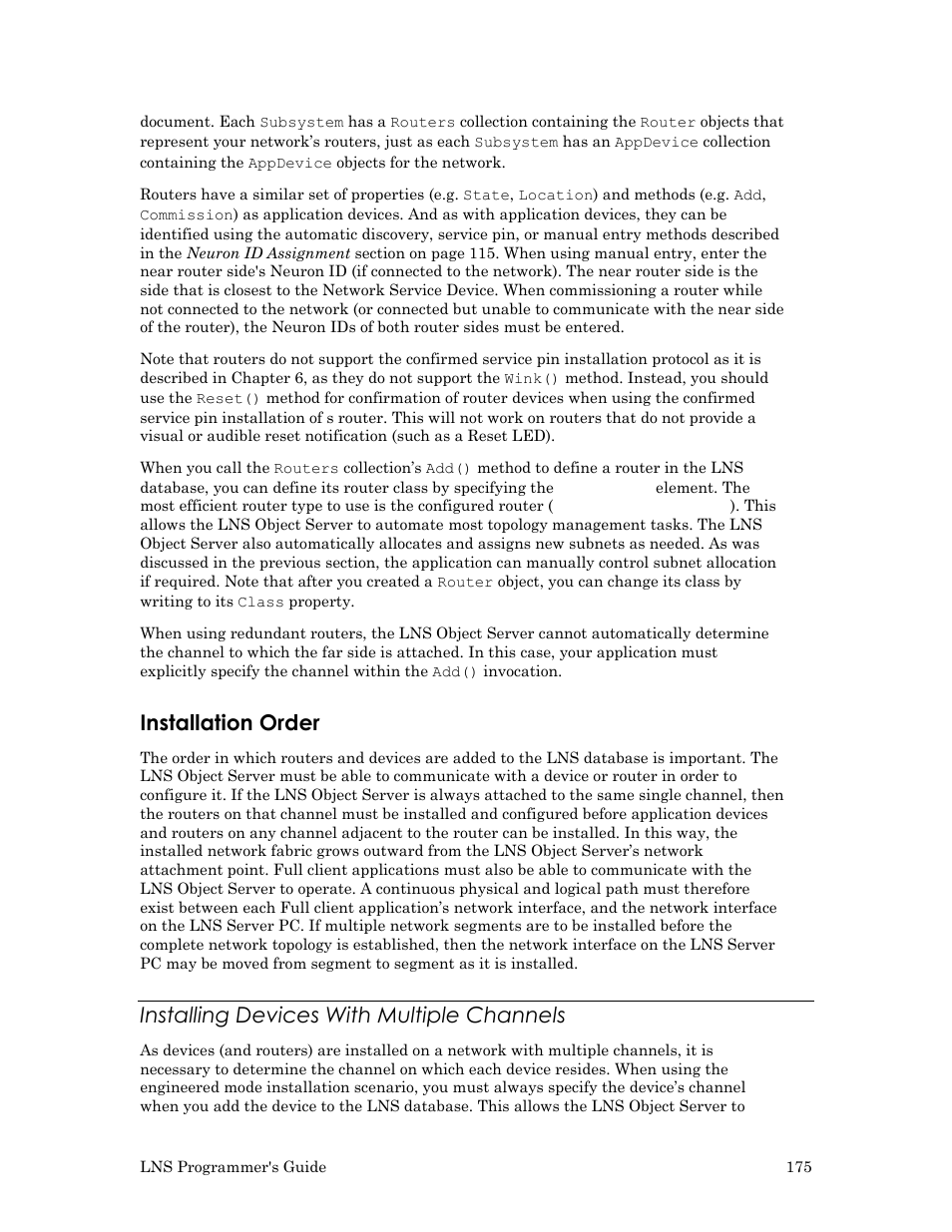 Installation order, Installing devices with multiple channels | Echelon LNS User Manual | Page 189 / 368