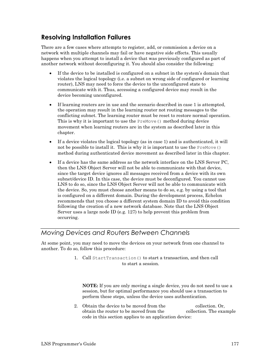 Resolving installation failures, Moving devices and routers between channels | Echelon LNS User Manual | Page 191 / 368