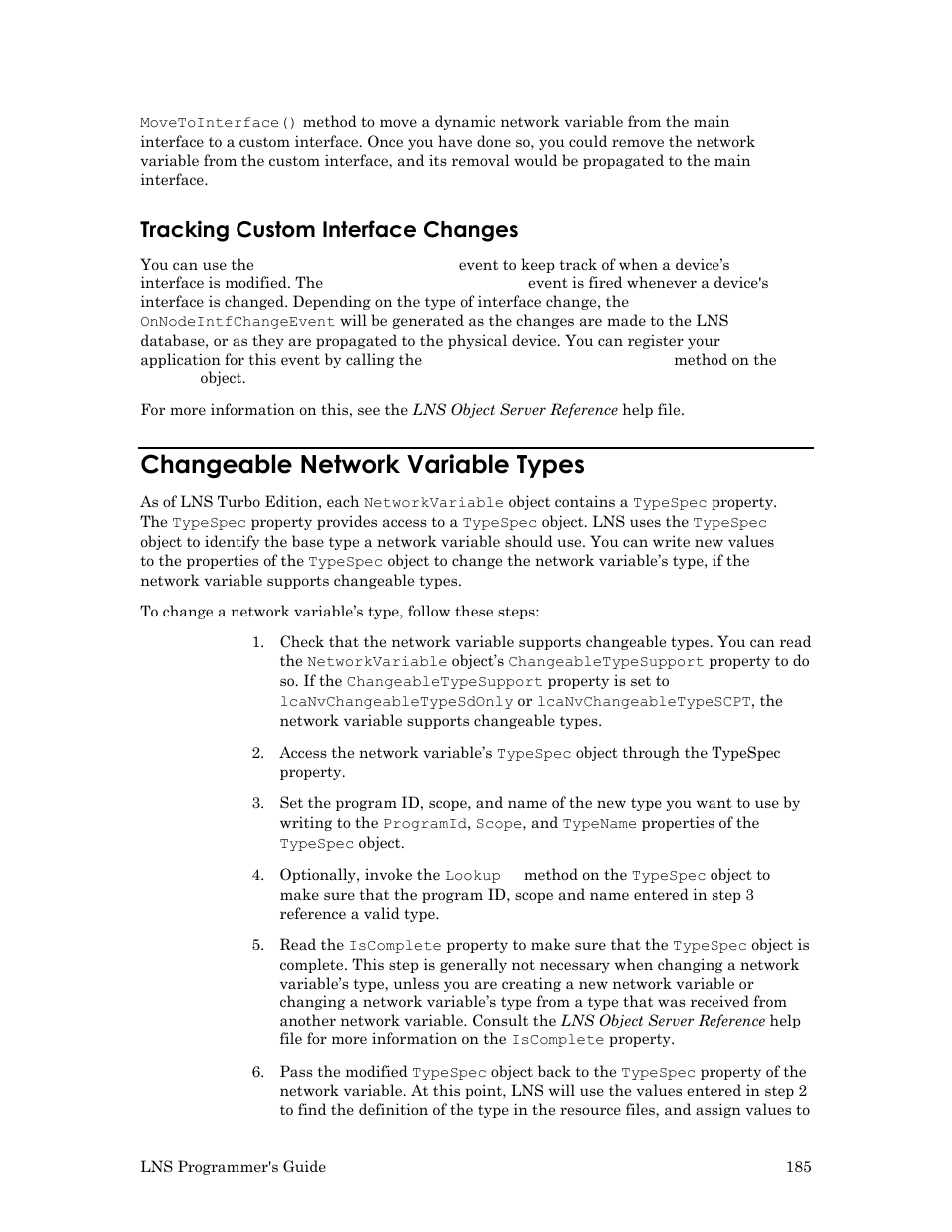 Tracking custom interface changes, Changeable network variable types | Echelon LNS User Manual | Page 199 / 368