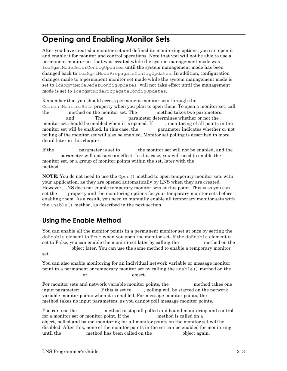 Opening and enabling monitor sets, Using the enable method, Opening and enabling | Monitor sets, Opening and enabling monitor sets on | Echelon LNS User Manual | Page 227 / 368