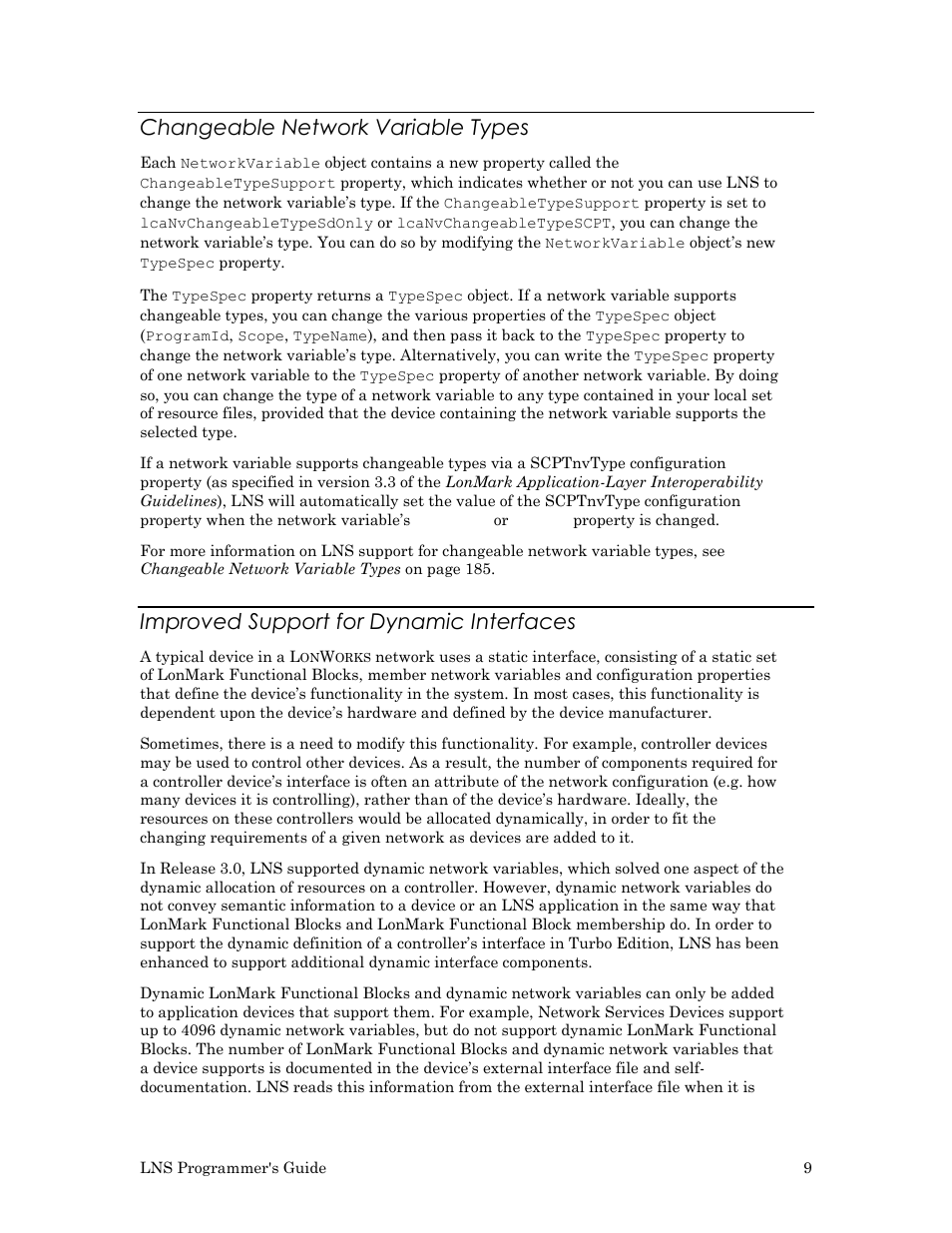 Changeable network variable types, Improved support for dynamic interfaces | Echelon LNS User Manual | Page 23 / 368