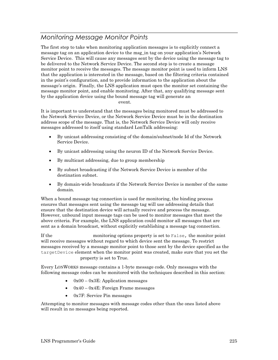 Monitoring message monitor points | Echelon LNS User Manual | Page 239 / 368
