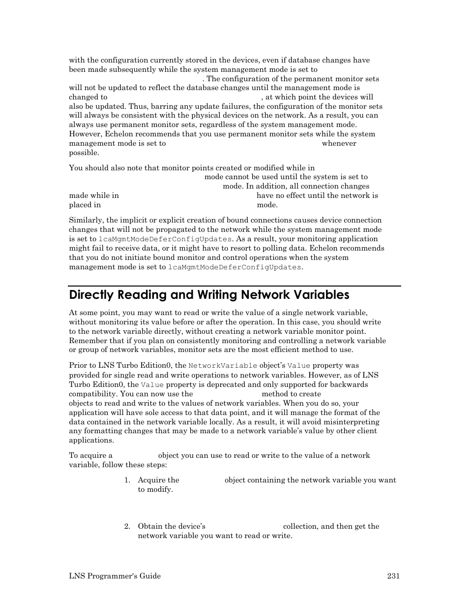 Directly reading and writing network variables, Directly, Directly reading and writing | Network variables | Echelon LNS User Manual | Page 245 / 368