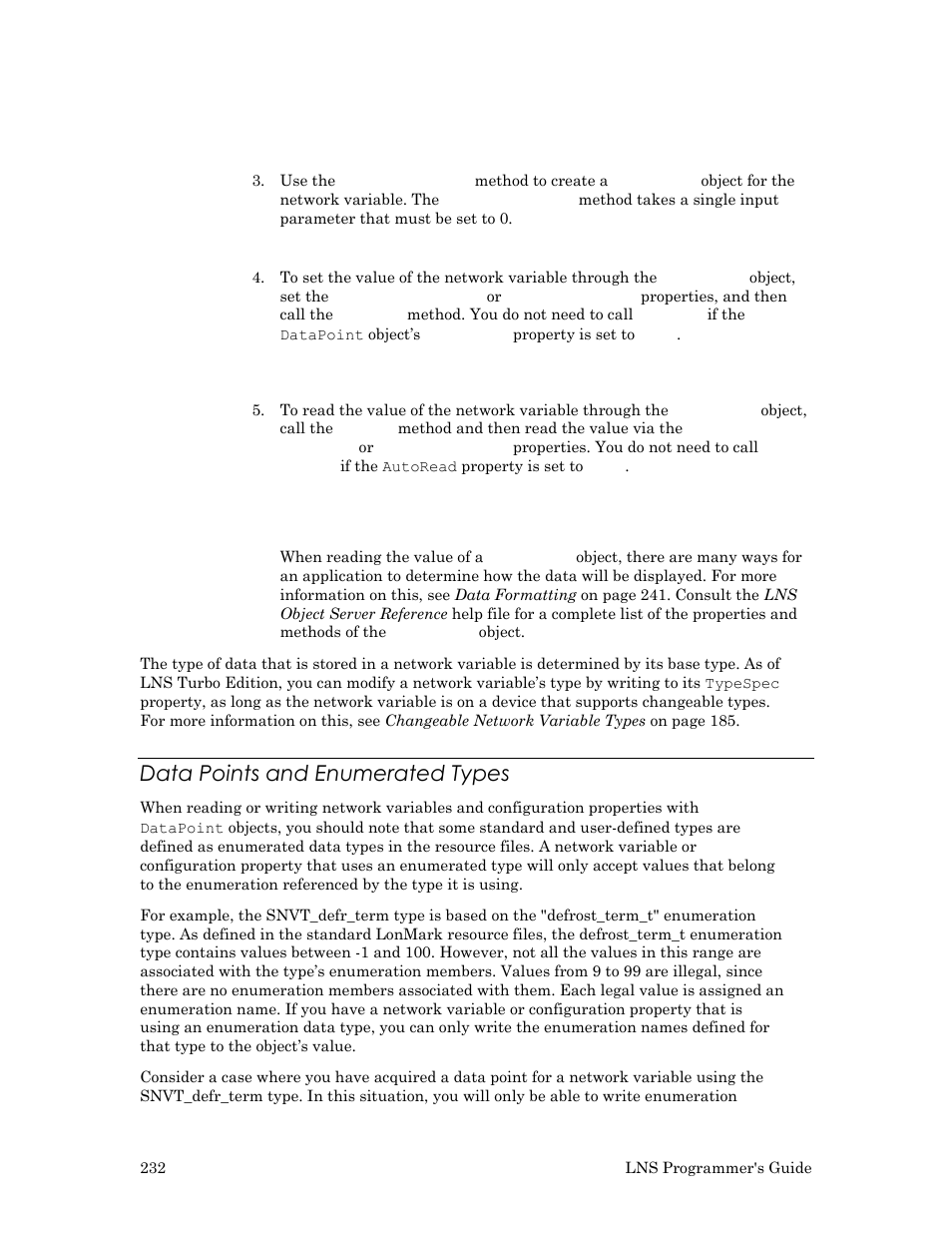 Data points and enumerated types | Echelon LNS User Manual | Page 246 / 368