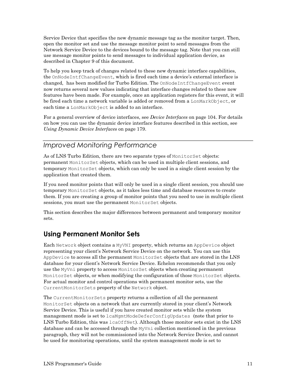 Improved monitoring performance, Using permanent monitor sets | Echelon LNS User Manual | Page 25 / 368