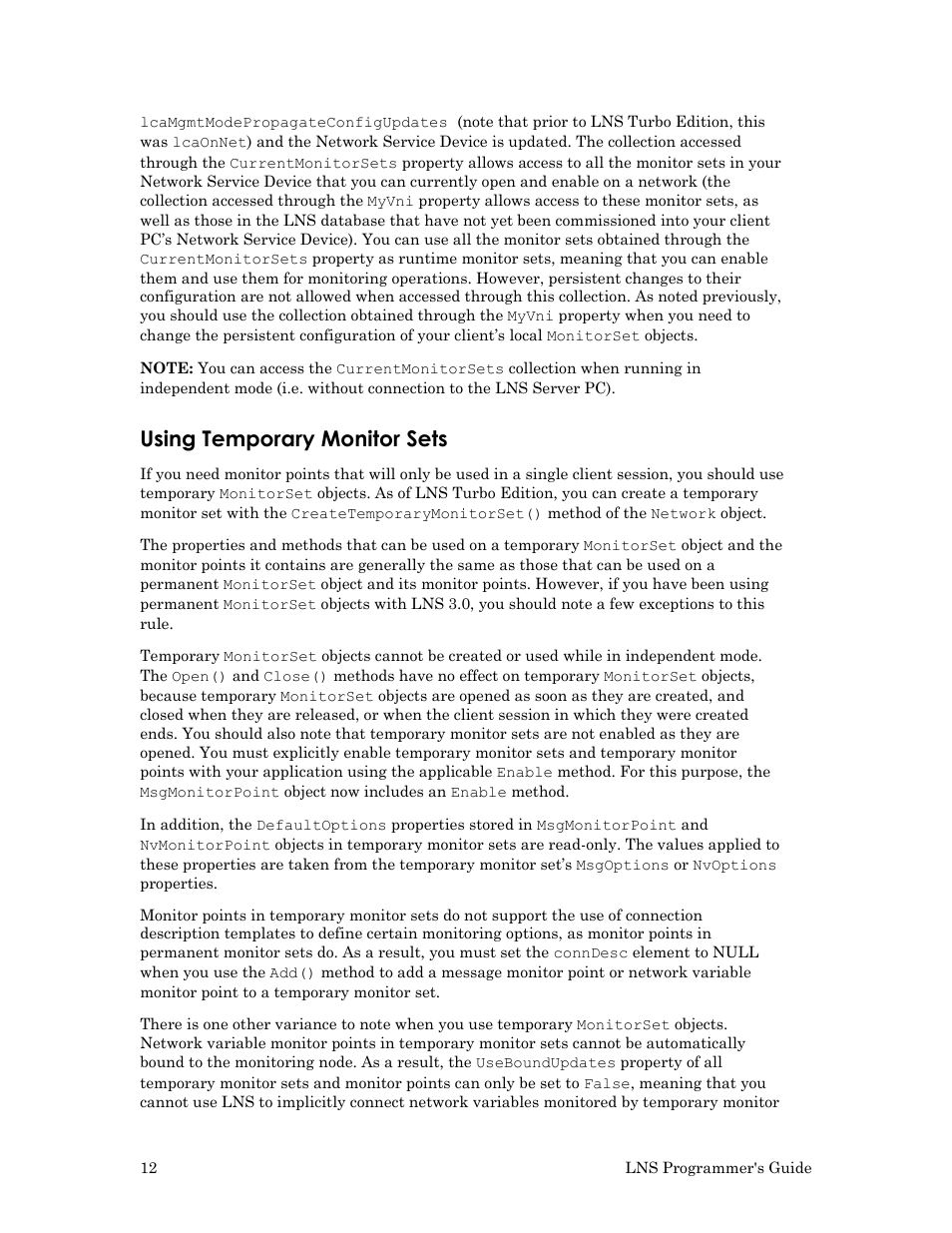 Using temporary monitor sets | Echelon LNS User Manual | Page 26 / 368