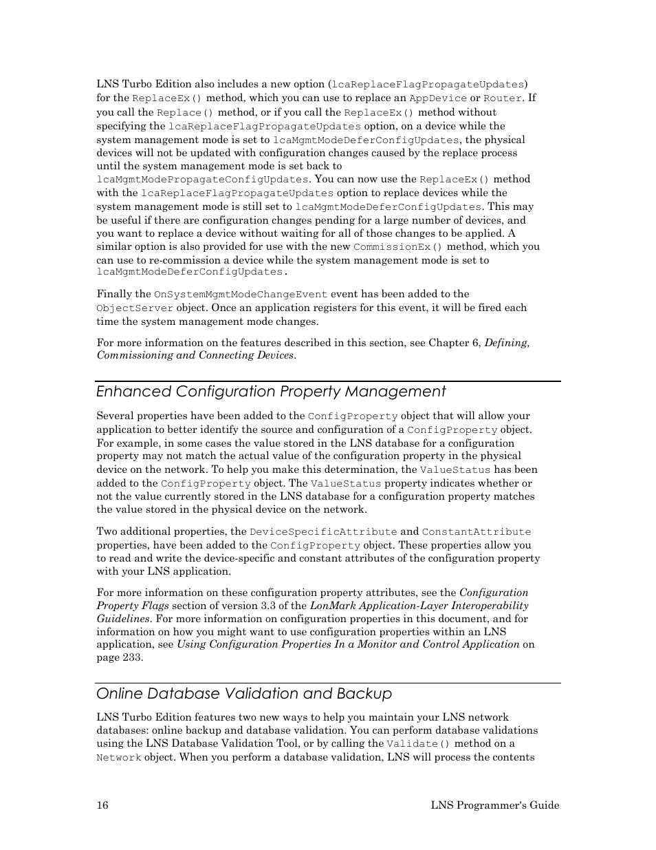 Enhanced configuration property management, Online database validation and backup | Echelon LNS User Manual | Page 30 / 368