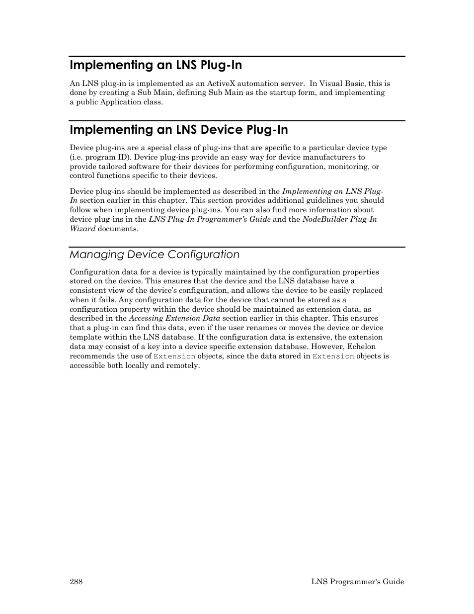 Implementing an lns plug-in, Implementing an lns device plug-in, Managing device configuration | Echelon LNS User Manual | Page 302 / 368